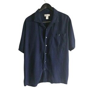 BOGARI Blue Button Down  Shirt Silk Linen Mens Large Short Sleeve Italy